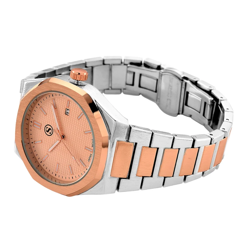 STRADA - Armbanduhr mit japanischem Uhrwerk und Datumsanzeige, Legierungsgehäuse Sandstrahleffekt, bicolor, Rosefarben