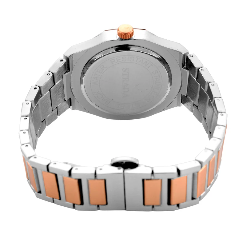 STRADA - Armbanduhr mit japanischem Uhrwerk und Datumsanzeige, Legierungsgehäuse Sandstrahleffekt, bicolor, Rosefarben