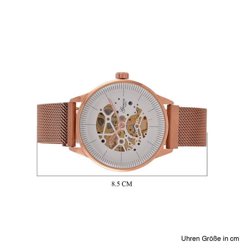 GENOA Automatik Mechanische Uhr mit Sonnenschein-Hohlzifferblatt und Automatischem Uhrwerk, rosefarben