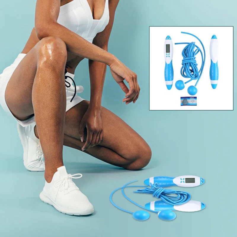 Elektronisches Zähl-Springseil für zwei Zwecke, Größe: 175*29mm, blau Size:175*29mm Material : ABS+TPE+PVC Function:Electronic counting dual-purpose skipping rope Weight : 250g Battery : cr2032