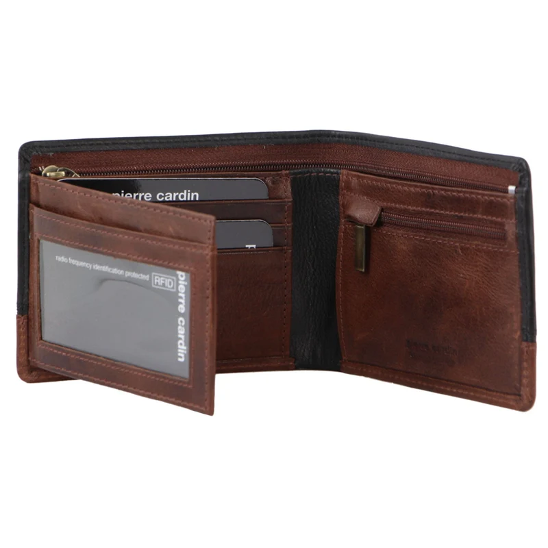 Pierre Cardin Men's Leather Tri-Fold RFID Protected Wallet 12cm Black Cognac