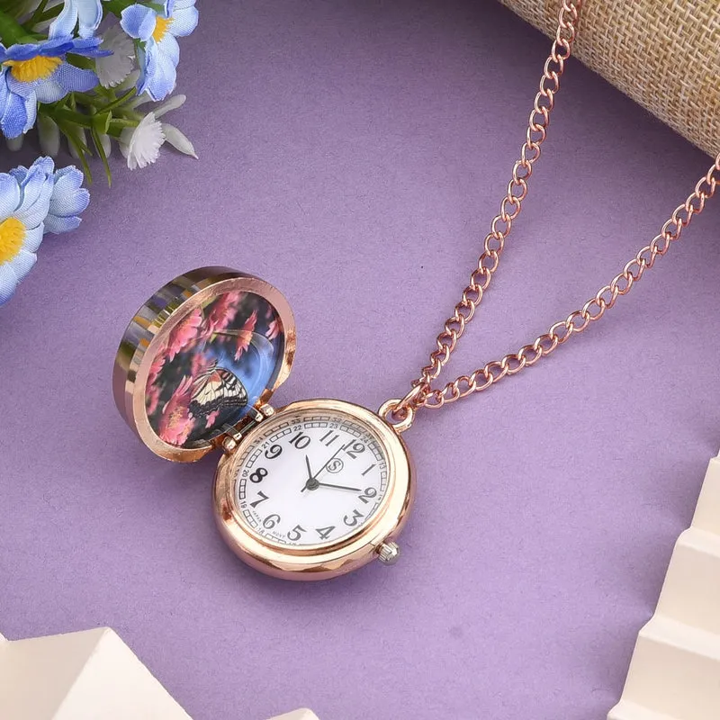 STRADA Glasuhr mit echten Blumen im Zifferblatt, Eisenarmband, 91.4 cm, Rose