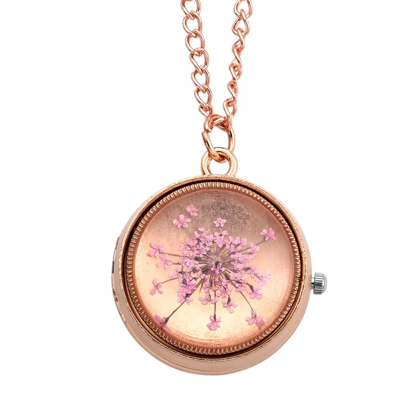 STRADA Glasuhr mit echten Blumen im Zifferblatt, Eisenarmband, 91.4 cm, Rose