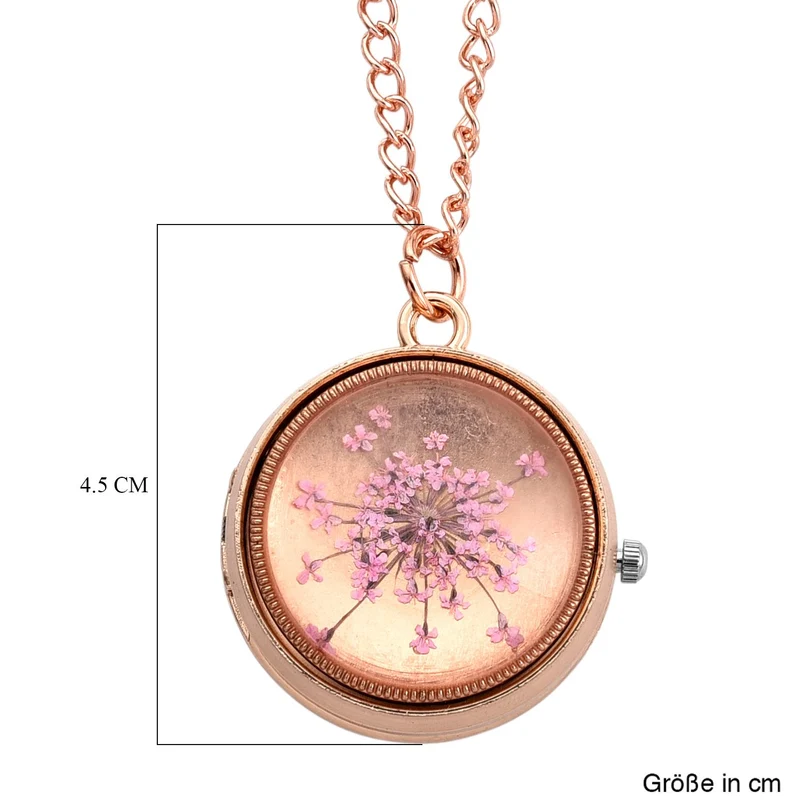 STRADA Glasuhr mit echten Blumen im Zifferblatt, Eisenarmband, 91.4 cm, Rose