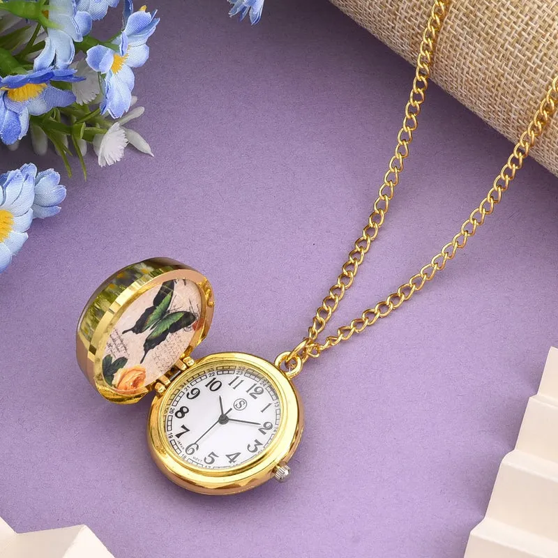 STRADA Glasuhr mit echten Blumen im Zifferblatt, Eisenarmband, 91.4 cm, Rose