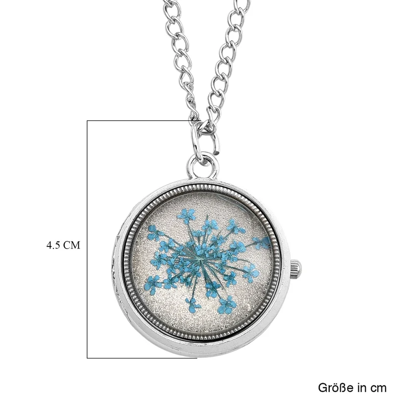 STRADA Glasuhr mit echten Blumen im Zifferblatt, Eisenarmband, 91.4 cm, Rose