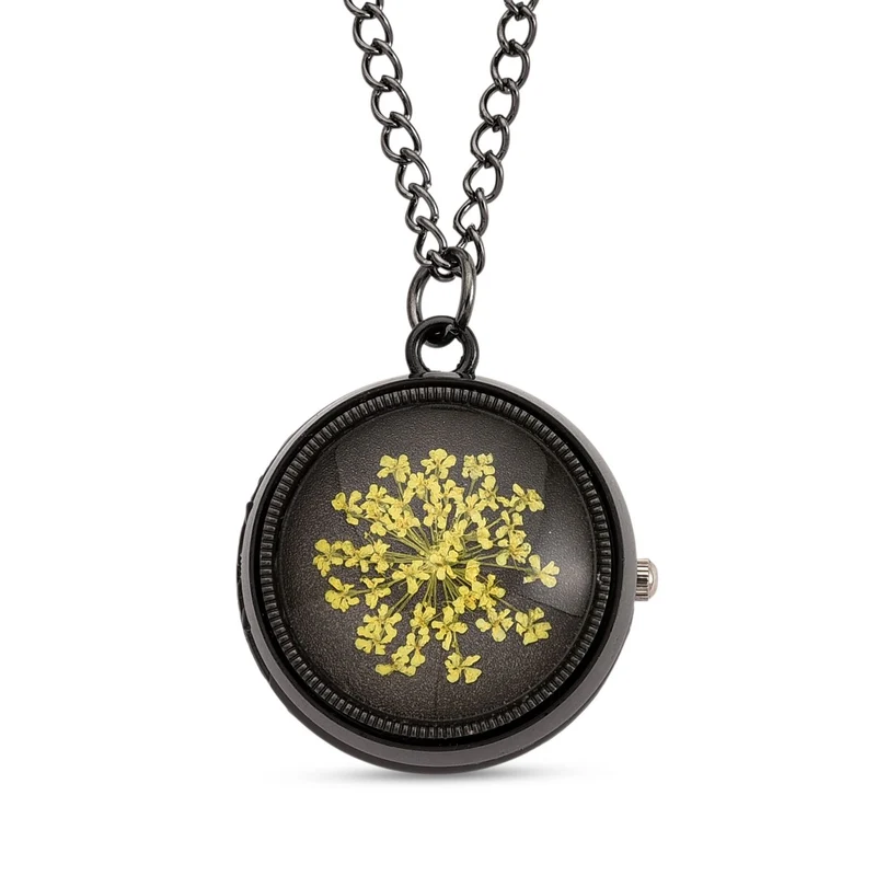 STRADA Glasuhr mit echten Blumen im Zifferblatt, Eisenarmband, 91.4 cm, Rose