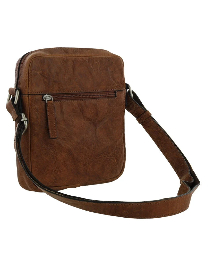 Pierre Cardin Rustic Leather Tablet Bag - Chestnut