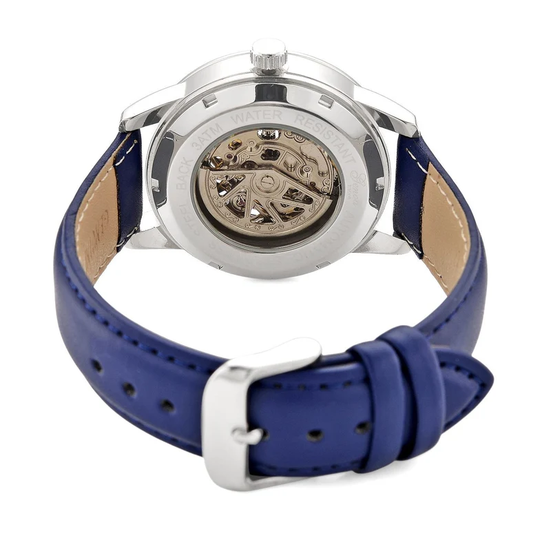 GENOA TIME V2 Automatikuhr mit mechanischem Automatikwerk, Zifferblatt weiß mit Sonnenschliff und offenem Design, Lederarmband Braun, 3 ATM wasserdicht