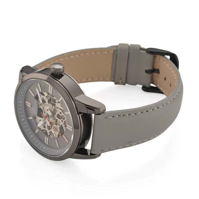 GENOA TIME V2 Automatikuhr mit mechanischem Automatikwerk, Zifferblatt weiß mit Sonnenschliff und offenem Design, Lederarmband Braun, 3 ATM wasserdicht