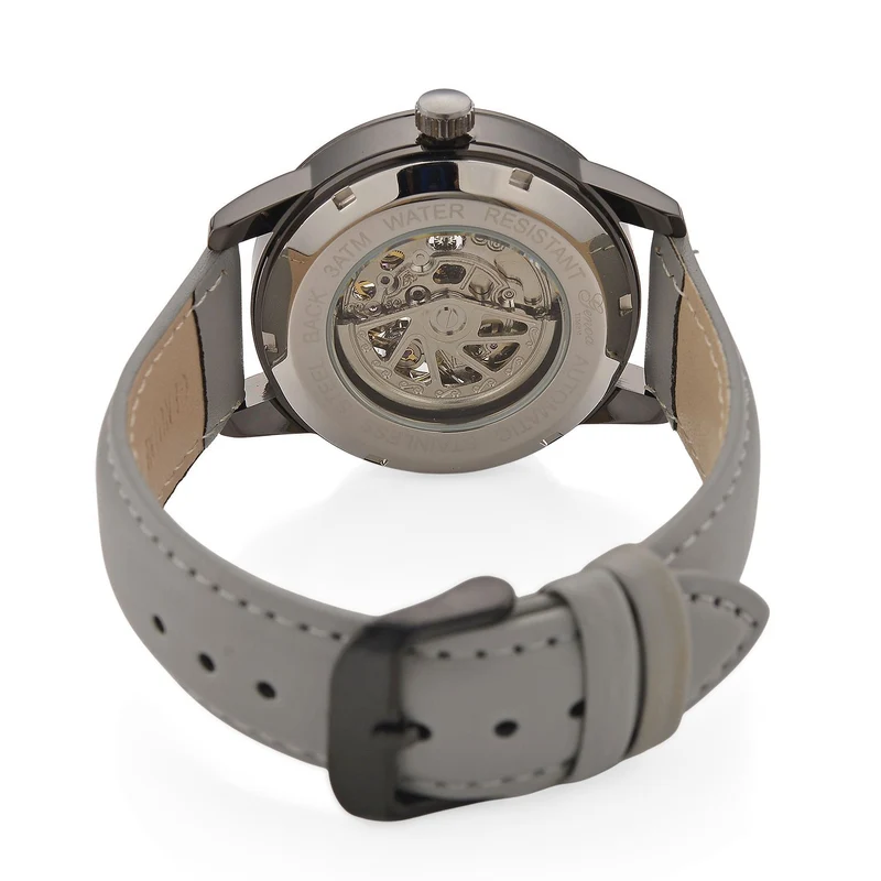 GENOA TIME V2 Automatikuhr mit mechanischem Automatikwerk, Zifferblatt weiß mit Sonnenschliff und offenem Design, Lederarmband Braun, 3 ATM wasserdicht