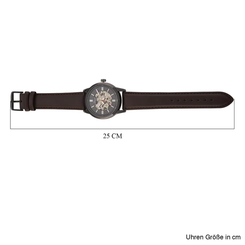 GENOA TIME V2 Automatikuhr mit mechanischem Automatikwerk, Zifferblatt weiß mit Sonnenschliff und offenem Design, Lederarmband Braun, 3 ATM wasserdicht