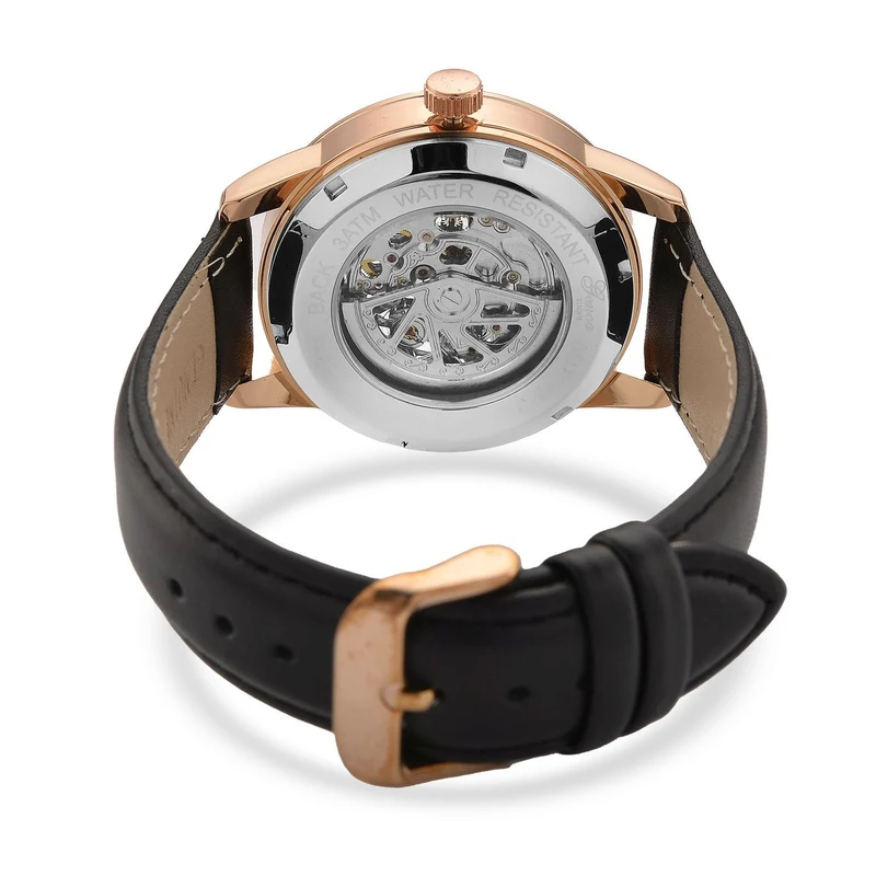 GENOA TIME V2 Automatikuhr mit mechanischem Automatikwerk, Zifferblatt weiß mit Sonnenschliff und offenem Design, Lederarmband Braun, 3 ATM wasserdicht