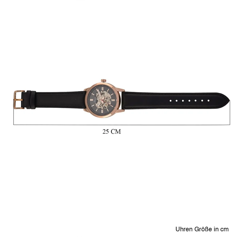 GENOA TIME V2 Automatikuhr mit mechanischem Automatikwerk, Zifferblatt weiß mit Sonnenschliff und offenem Design, Lederarmband Braun, 3 ATM wasserdicht