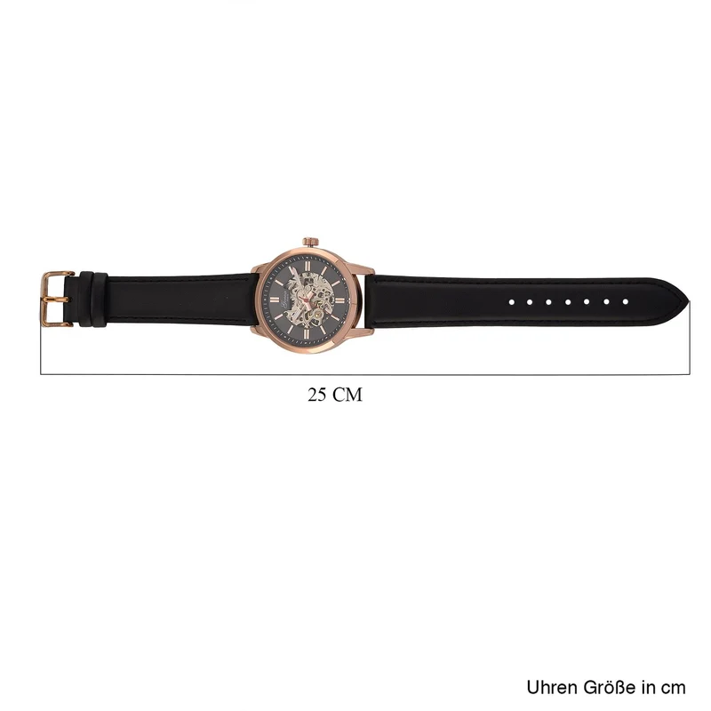 GENOA TIME V2 Automatikuhr mit mechanischem Automatikwerk, Zifferblatt weiß mit Sonnenschliff und offenem Design, Lederarmband Braun, 3 ATM wasserdicht