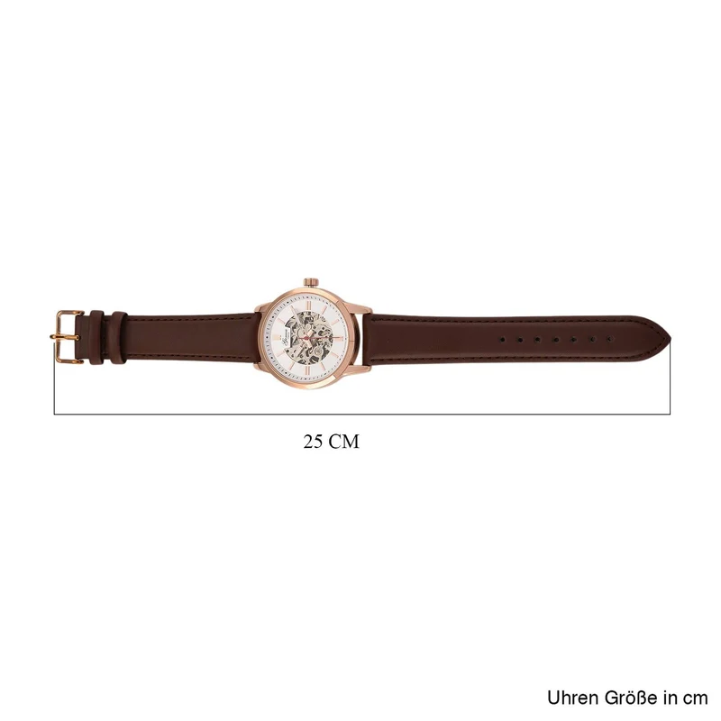 GENOA TIME V2 Automatikuhr mit mechanischem Automatikwerk, Zifferblatt weiß mit Sonnenschliff und offenem Design, Lederarmband Braun, 3 ATM wasserdicht
