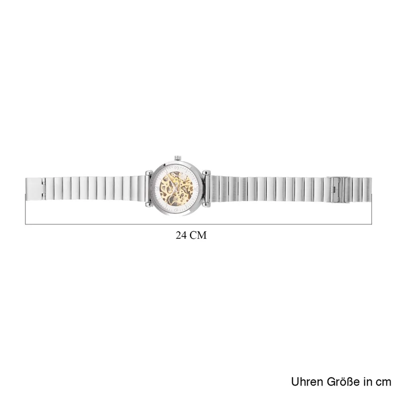 GENOA TIME V2 Automatik-Mechanische Uhr, Edelstahlarmband, Weißes Zifferblatt mit Sonnenschein-Design, 3ATM Wasserdicht, 22 cm, gelb