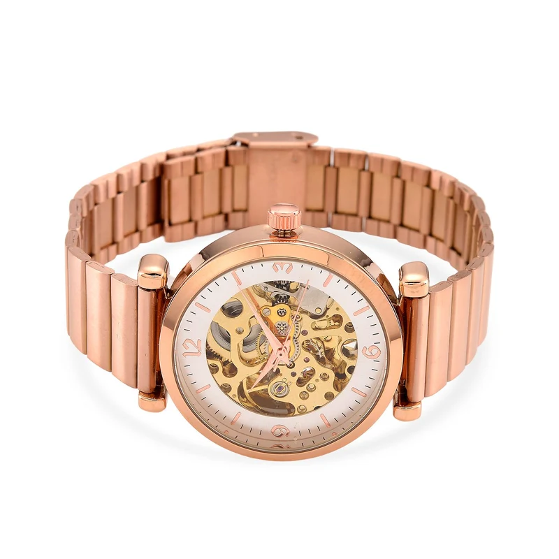 GENOA TIME V2 Automatik-Mechanische Uhr, Edelstahlarmband, Weißes Zifferblatt mit Sonnenschein-Design, 3ATM Wasserdicht, 22 cm, gelb