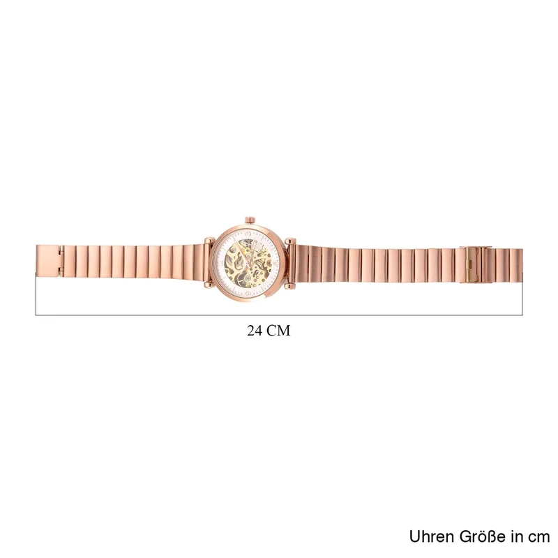 GENOA TIME V2 Automatik-Mechanische Uhr, Edelstahlarmband, Weißes Zifferblatt mit Sonnenschein-Design, 3ATM Wasserdicht, 22 cm, gelb