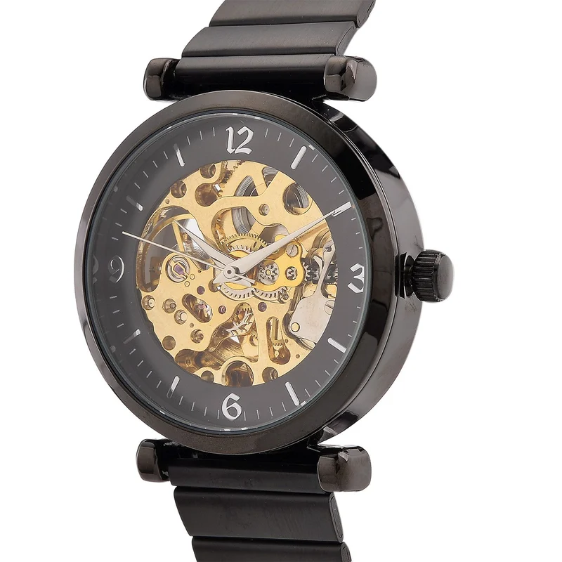 GENOA TIME V2 Automatik-Mechanische Uhr, Edelstahlarmband, Weißes Zifferblatt mit Sonnenschein-Design, 3ATM Wasserdicht, 22 cm, gelb