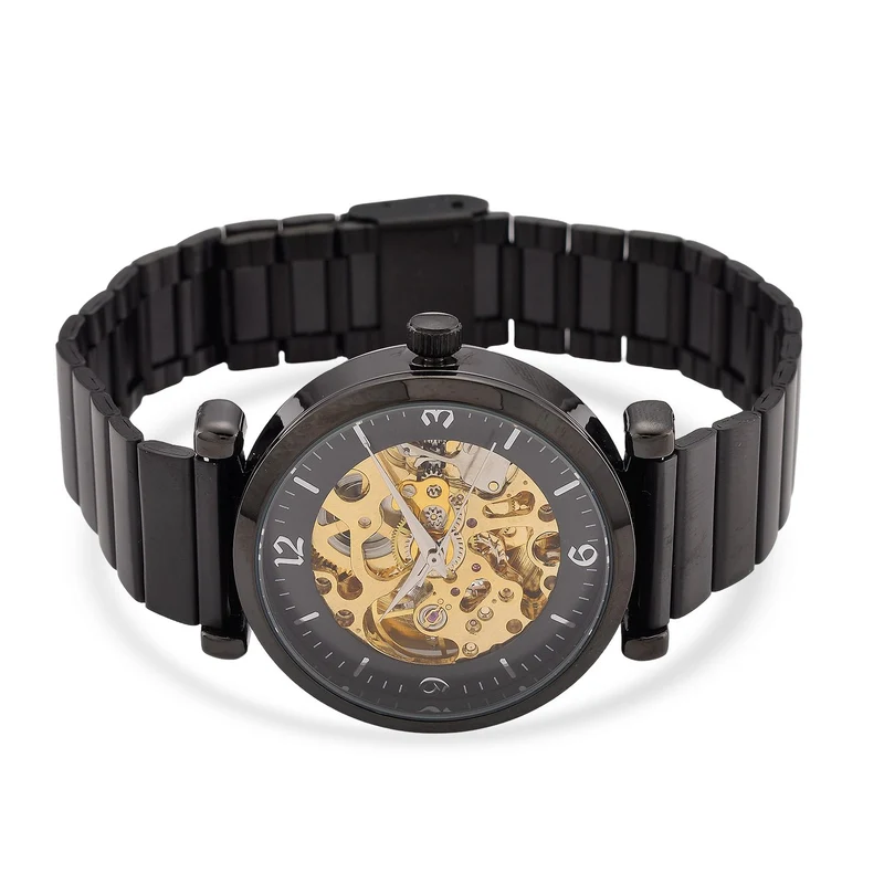 GENOA TIME V2 Automatik-Mechanische Uhr, Edelstahlarmband, Weißes Zifferblatt mit Sonnenschein-Design, 3ATM Wasserdicht, 22 cm, gelb
