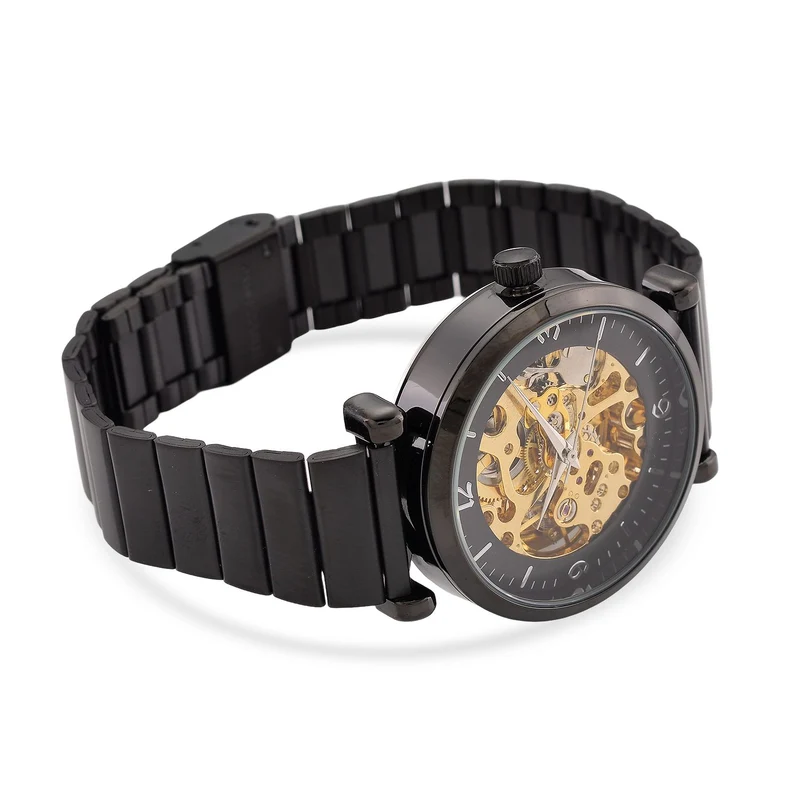 GENOA TIME V2 Automatik-Mechanische Uhr, Edelstahlarmband, Weißes Zifferblatt mit Sonnenschein-Design, 3ATM Wasserdicht, 22 cm, gelb