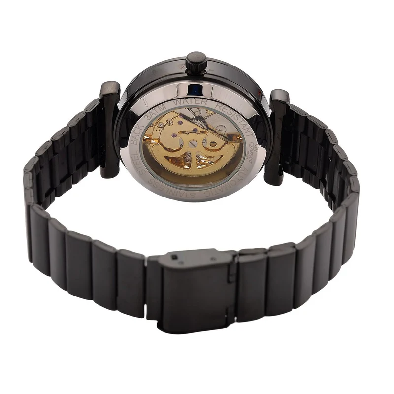 GENOA TIME V2 Automatik-Mechanische Uhr, Edelstahlarmband, Weißes Zifferblatt mit Sonnenschein-Design, 3ATM Wasserdicht, 22 cm, gelb