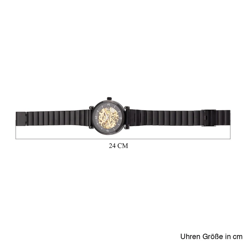 GENOA TIME V2 Automatik-Mechanische Uhr, Edelstahlarmband, Weißes Zifferblatt mit Sonnenschein-Design, 3ATM Wasserdicht, 22 cm, gelb