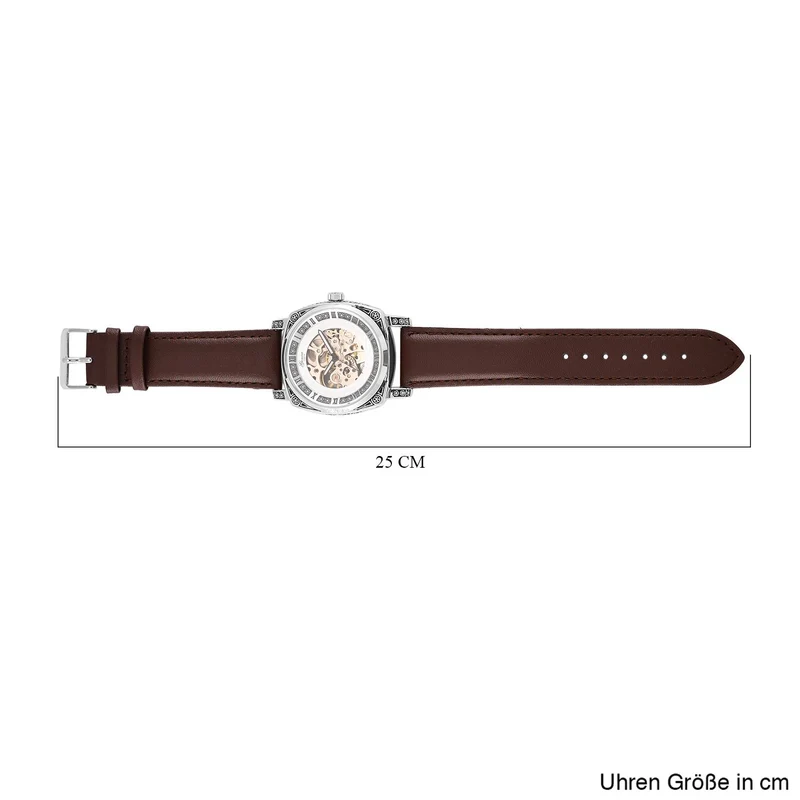 Genoa Time V2 Automatik-Uhr mit Schwarz Oxidiertem Graviertem Gehäuse und Braunem Lederarmband