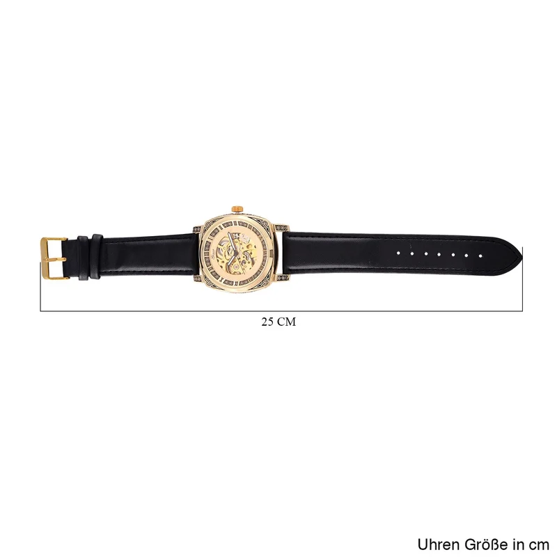 Genoa Time V2 Automatik-Uhr mit Schwarz Oxidiertem Graviertem Gehäuse und Braunem Lederarmband