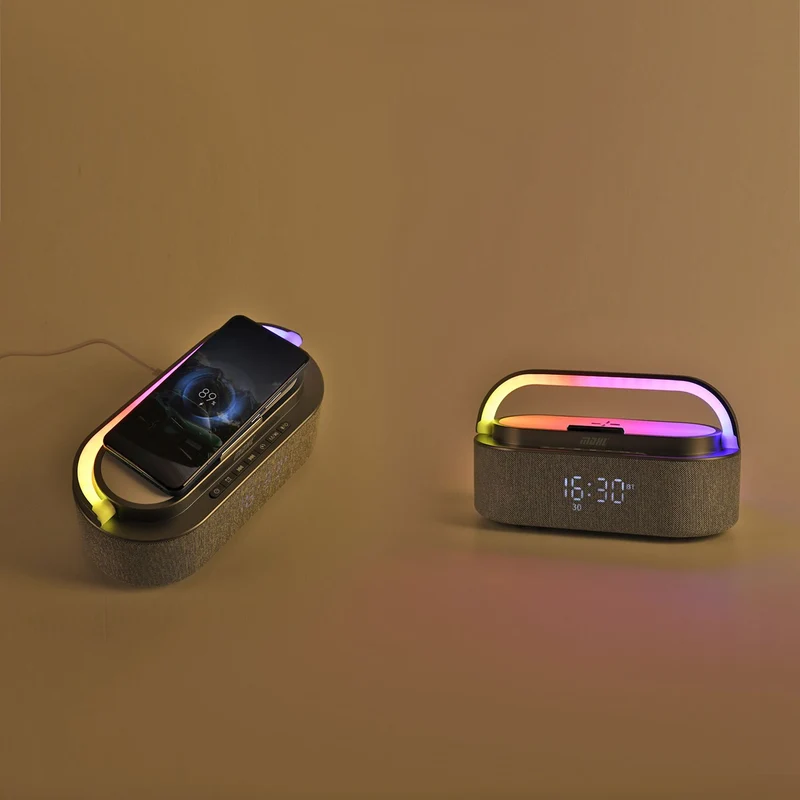 Tragbarer Bluetooth-Lautsprecher und Aufladegerät mit Regenbogen LED Licht, 15W, 235x93x113 mm, Grau
