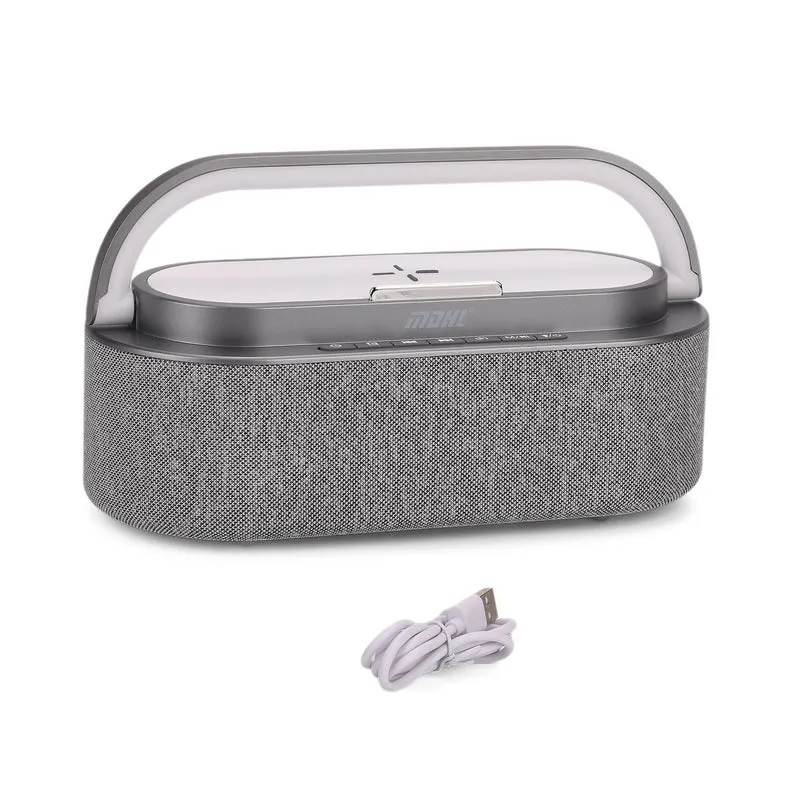 Tragbarer Bluetooth-Lautsprecher und Aufladegerät mit Regenbogen LED Licht, 15W, 235x93x113 mm, Grau