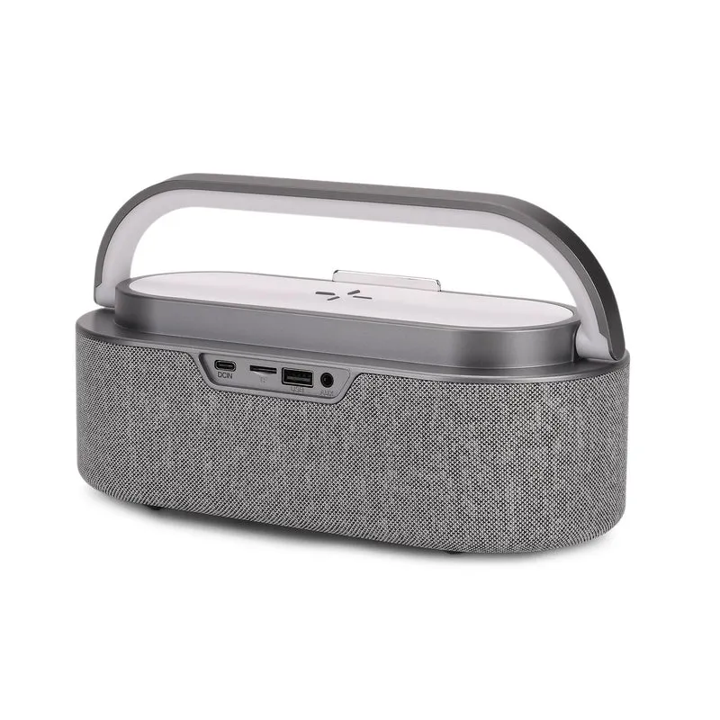 Tragbarer Bluetooth-Lautsprecher und Aufladegerät mit Regenbogen LED Licht, 15W, 235x93x113 mm, Grau