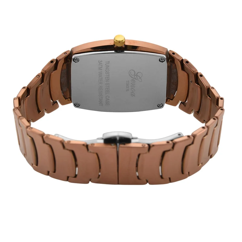GENOA - Armbanduhr mit Datumsanzeige, Japanische-Uhrwerk mit Weißer Kristall, Wolframstahlgehäuse, Reiner Edeslstahl, bicolor