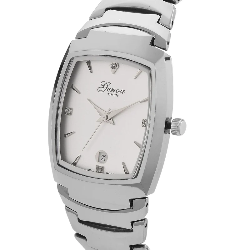 GENOA - Armbanduhr mit Datumsanzeige, Japanische-Uhrwerk mit Weißer Kristall, Wolframstahlgehäuse, Reiner Edeslstahl, bicolor