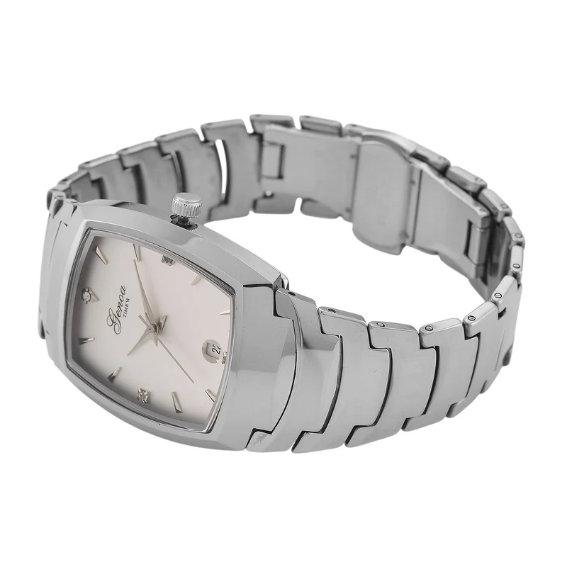 GENOA - Armbanduhr mit Datumsanzeige, Japanische-Uhrwerk mit Weißer Kristall, Wolframstahlgehäuse, Reiner Edeslstahl, bicolor