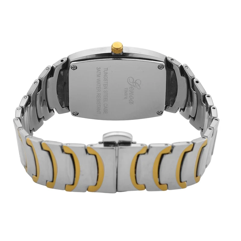 GENOA - Armbanduhr mit Datumsanzeige, Japanische-Uhrwerk mit Weißer Kristall, Wolframstahlgehäuse, Reiner Edeslstahl, bicolor
