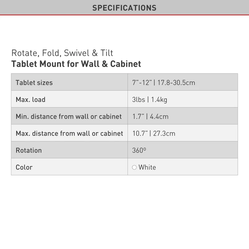 Barkan T54 7-12inch Tablet Mount for Wall and Cabinet Full Motion