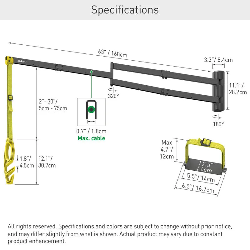 Barkan EV160WM 160cm Elegant Protective EV Charging Cable Wall Arm