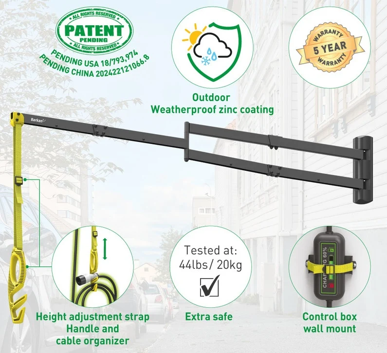Barkan EV160WM 160cm Elegant Protective EV Charging Cable Wall Arm
