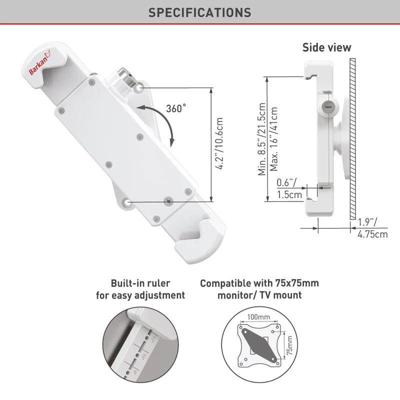 Barkan 7–14" Lockable Anti-Theft Tablet Wall Mount with 360° Rotation