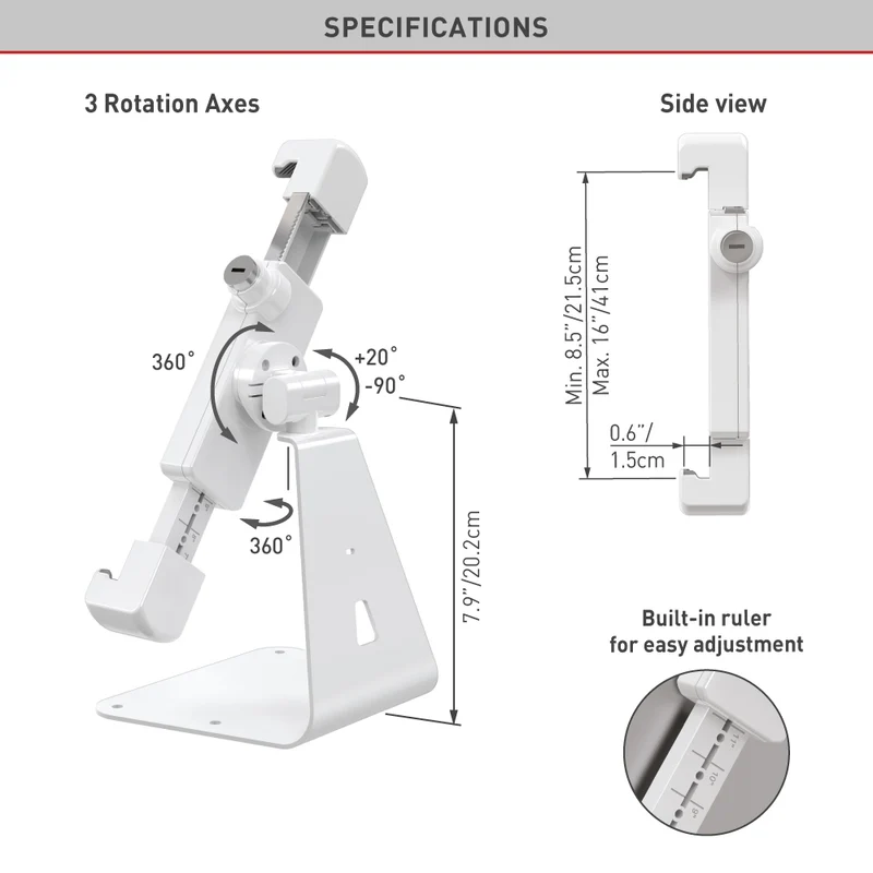 Barkan 7–14" Anti-Theft Tablet Desk Stand with 360° Rotation Swivel Tilt