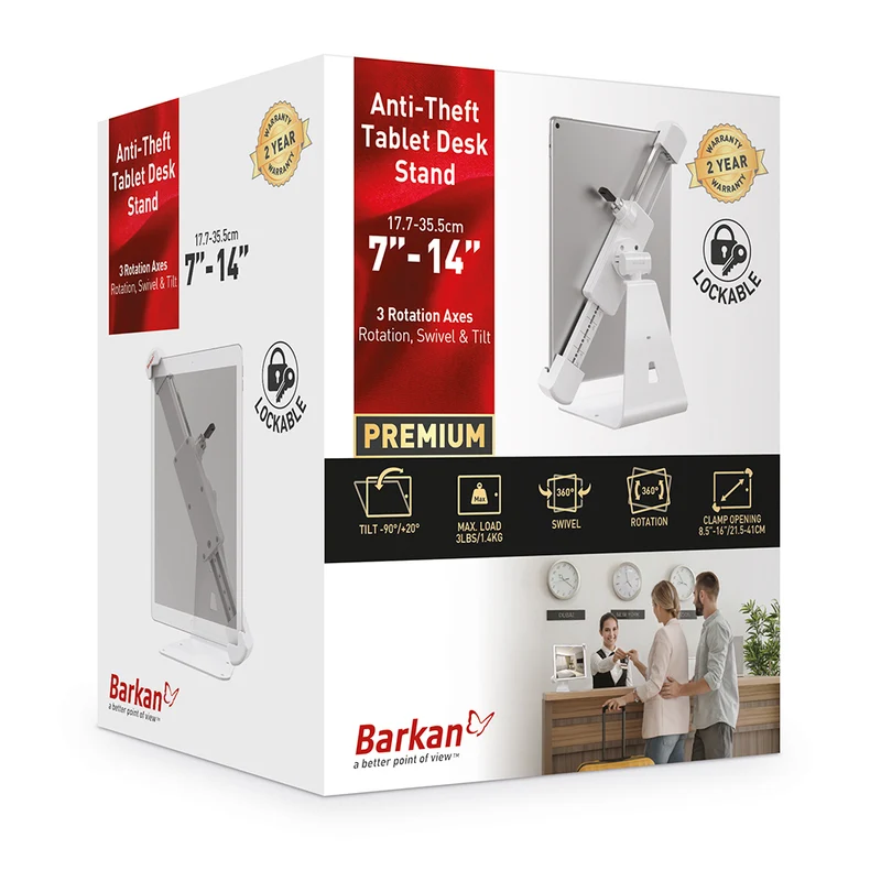Barkan 7–14" Anti-Theft Tablet Desk Stand with 360° Rotation Swivel Tilt