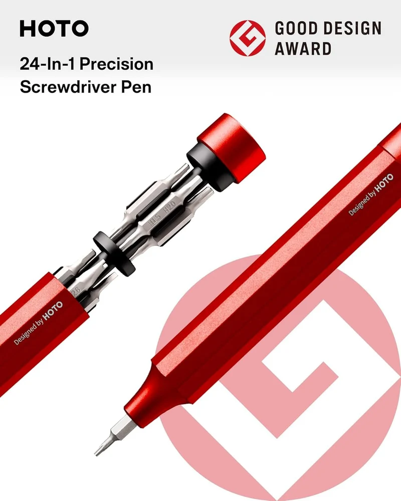 HOTO Manual Precision Screwdriver Pen Pocket Tool (Red)