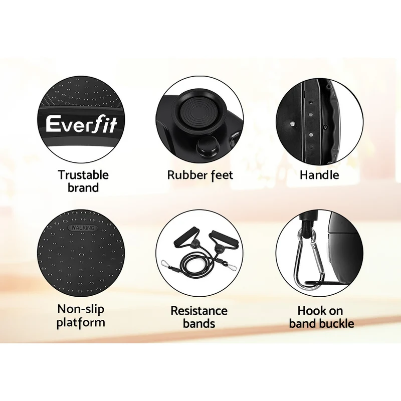 Everfit Vibration Machine Platform Vibrator Resistance Rope Home Fitness (Black)