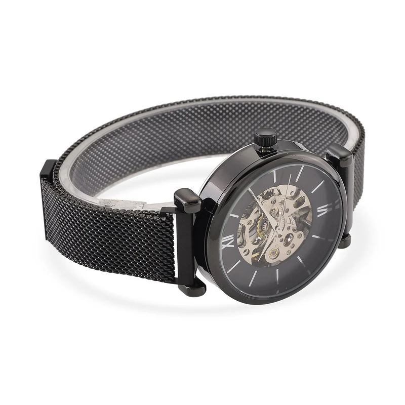 GENOA TIME V2 Automatik-Mechanische Uhr, 37mm, IPG-Beschichtung, Weißes Sonnenschliff-Zifferblatt, Edelstahl-Mesh-Armband mit Magnetverschluss, Edelstahl-Gehäuseboden mit Glas, Wasserdicht, Roséfarben