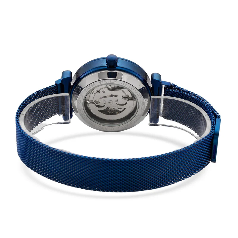 GENOA TIME V2 Automatik-Mechanische Uhr, 37mm, IPG-Beschichtung, Weißes Sonnenschliff-Zifferblatt, Edelstahl-Mesh-Armband mit Magnetverschluss, Edelstahl-Gehäuseboden mit Glas, Wasserdicht, Roséfarben