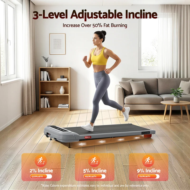 Everfit Treadmill Electric Walking Pad with Incline Under Desk Home Gym (Grey)