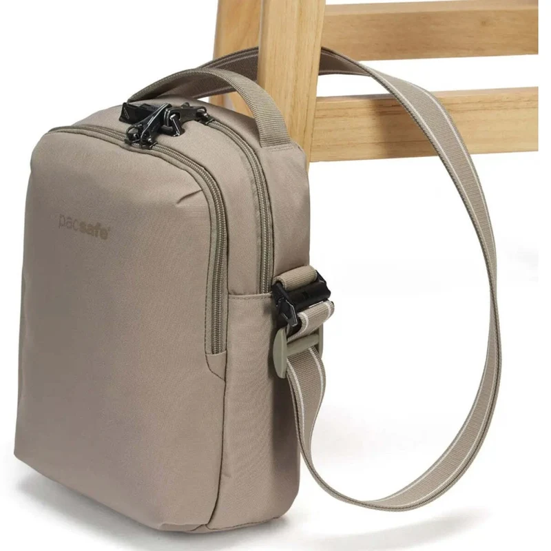 Pacsafe V Tour Anti-Theft RFID Blocking Tablet Fit Crossbody Bag Beige