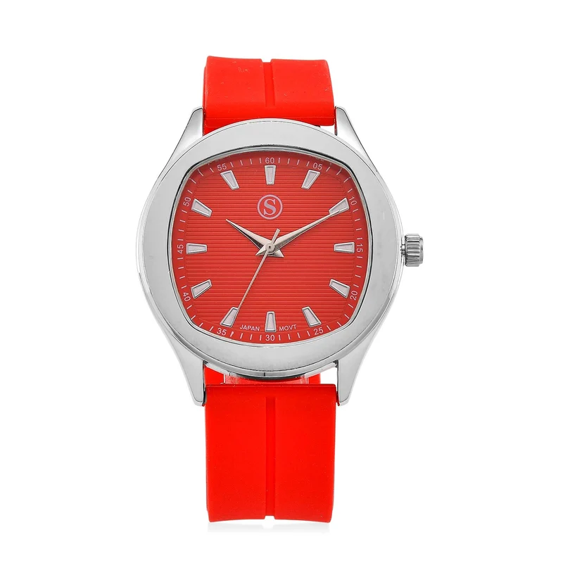 STRADA - Uhr mit japanischem Uhrwerk, silbernem Gehäuse und schwarzem Silikonarmband